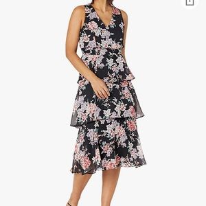 NINE WEST Women's V-Neck Tier Midi Dress